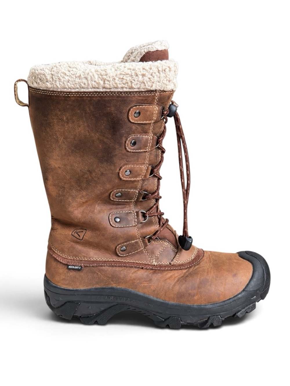 KEEN Alaska Boot Brown Leather Sherpa Fleece Lined Waterproof Winter Boots 11